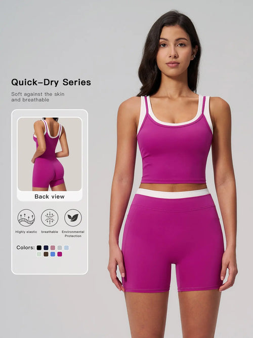 Women'S Two-Piece Colorblock Yoga Set, High-Waisted Ribbed Casual Fitness Sportswear, Versatile Gym Workout
