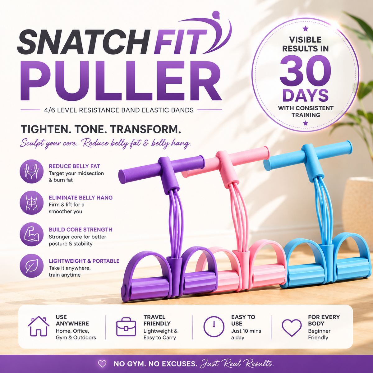 4/6 Level Resistance Elastic Bands with Non Slip Handles for Home Fitness, Abdominal Muscle Training, Yoga, Pilates Workout