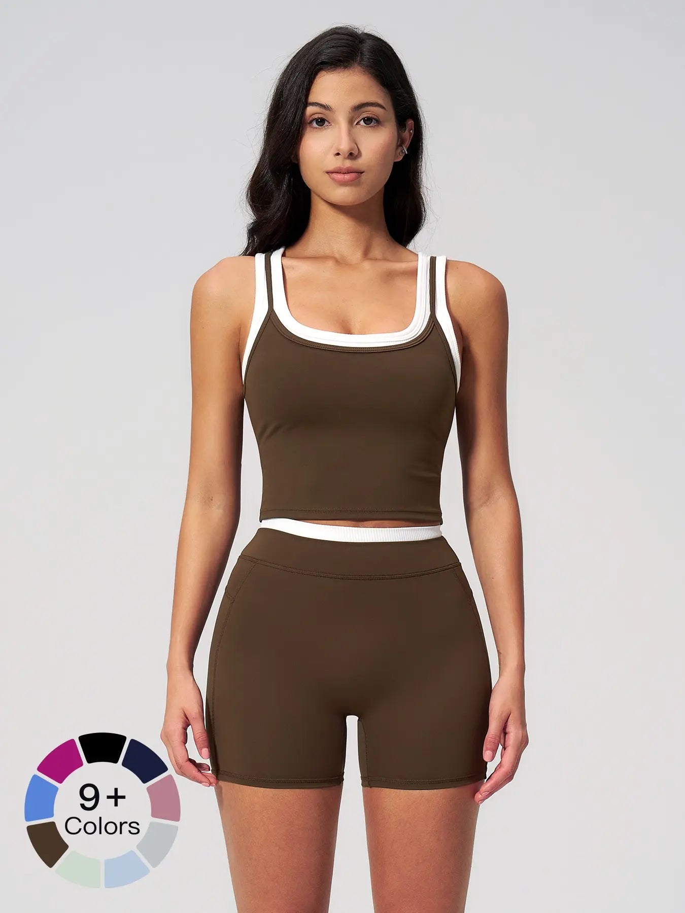 Women'S Two-Piece Colorblock Yoga Set, High-Waisted Ribbed Casual Fitness Sportswear, Versatile Gym Workout